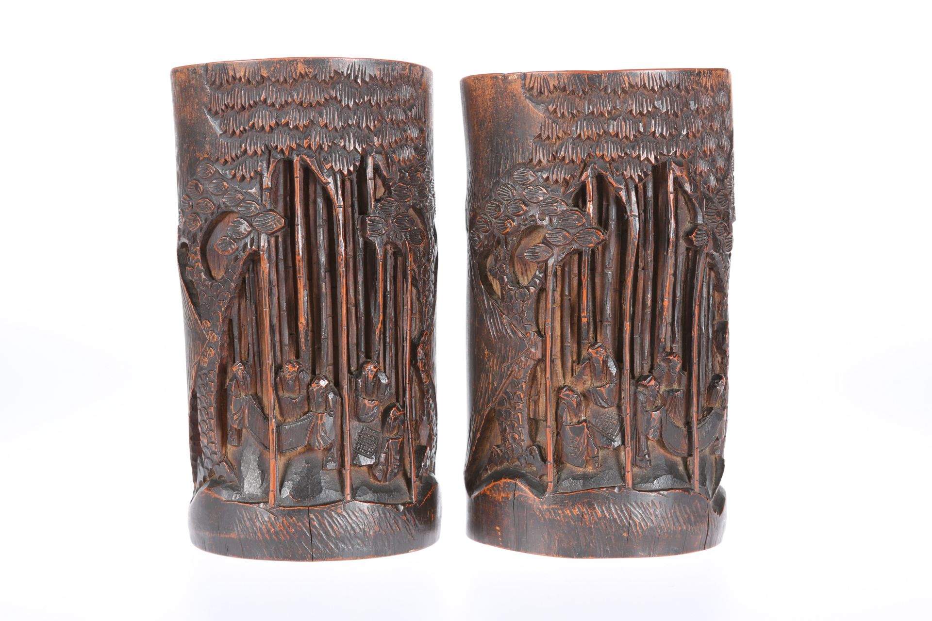 A PAIR OF CHINESE BAMBOO BITONG BRUSH POTS, LATE QING DYNASTY - Image 2 of 2