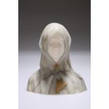 AN ALABASTER BUST OF A YOUNG GIRL IN A CLOAK, EARLY 20th CENTURY