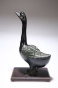 A LARGE JAPANESE PATINATED IRON MODEL OF A GOOSE