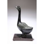 A LARGE JAPANESE PATINATED IRON MODEL OF A GOOSE