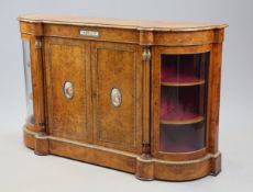 A FINE VICTORIAN BURR WALNUT, PORCELAIN AND GILT-METAL MOUNTED CREDENZA