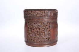 A CHINESE BAMBOO JAR AND COVER, 19TH CENTURY