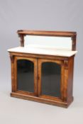 A VICTORIAN MARBLE TOPPED ROSEWOOD CHIFFONIER