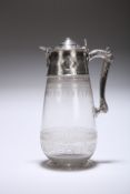 A VICTORIAN SILVER-MOUNTED ENGRAVED GLASS CLARET-JUG