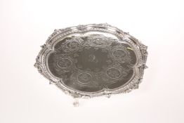 A VICTORIAN SILVER SALVER, RICHARD MARTIN AND EBENEZER HALL, SHEFFIELD, 1865