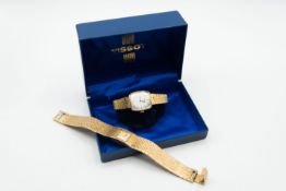 A GOLD PLATED TISSOT BRACELET WATCH AND A GOLD PLATED ROTARY BRACELET WATCH