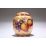 A ROYAL WORCESTER FRUIT-PAINTED JAR AND COVER