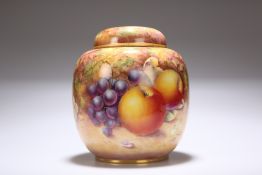 A ROYAL WORCESTER FRUIT-PAINTED JAR AND COVER