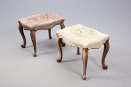 A PAIR OF 19TH CENTURY CABRIOLE LEG STOOLS