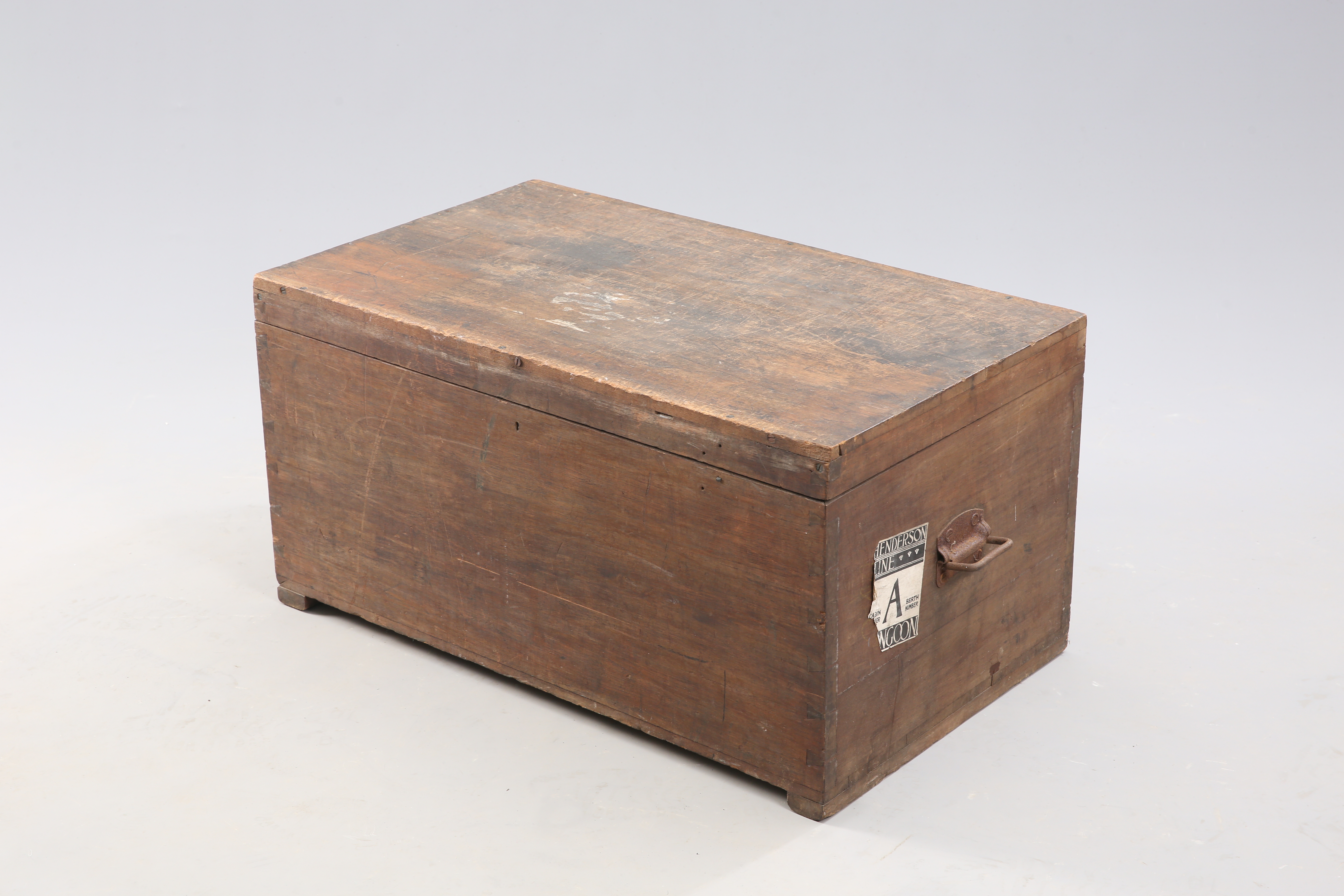 AN EARLY 20TH CENTURY TEAK CABIN TRUNK