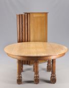 A LARGE VICTORIAN GOTHIC REVIVAL OAK 15FT WIND-OUT DINING TABLE