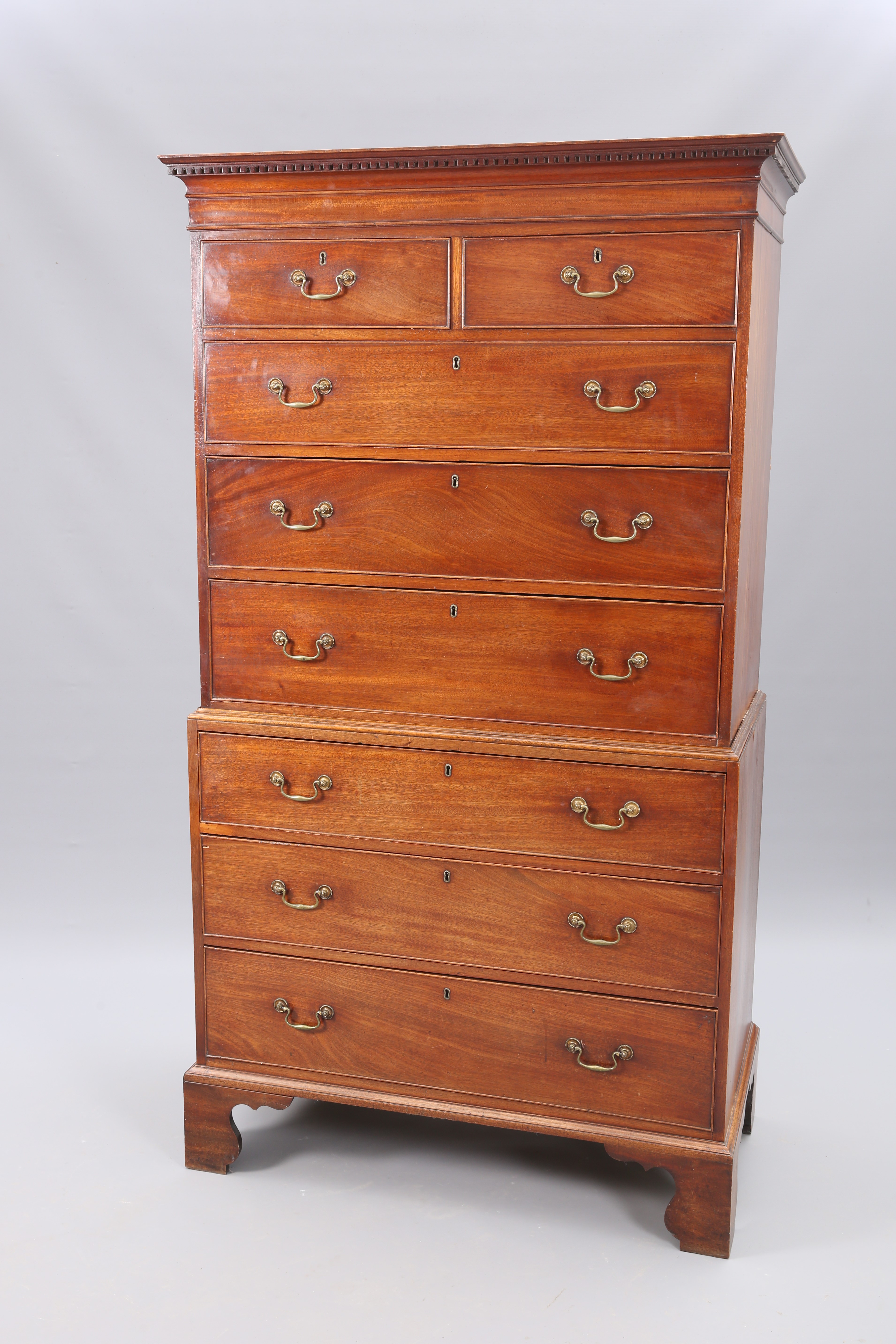 A GEORGE III MAHOGANY CHEST ON CHEST