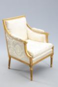 A LOUIS XVI STYLE GILTWOOD BERGERE, LATE 19TH CENTURY