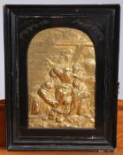 A 19TH CENTURY GILDED COPPER PLAQUE, THE DESCENT FROM THE CROSS