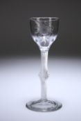 A FINELY ENGRAVED WINE GLASS, c. 1750