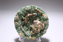 A 19TH CENTURY PALISSY STYLE DISH, JOSE A. CUNHA, PORTUGAL