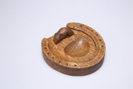 A MOUSEMAN OAK HORSESHOE PIN TRAY