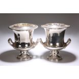 A PAIR OF SILVER PLATED CAMPANA FORM ICE BUCKETS