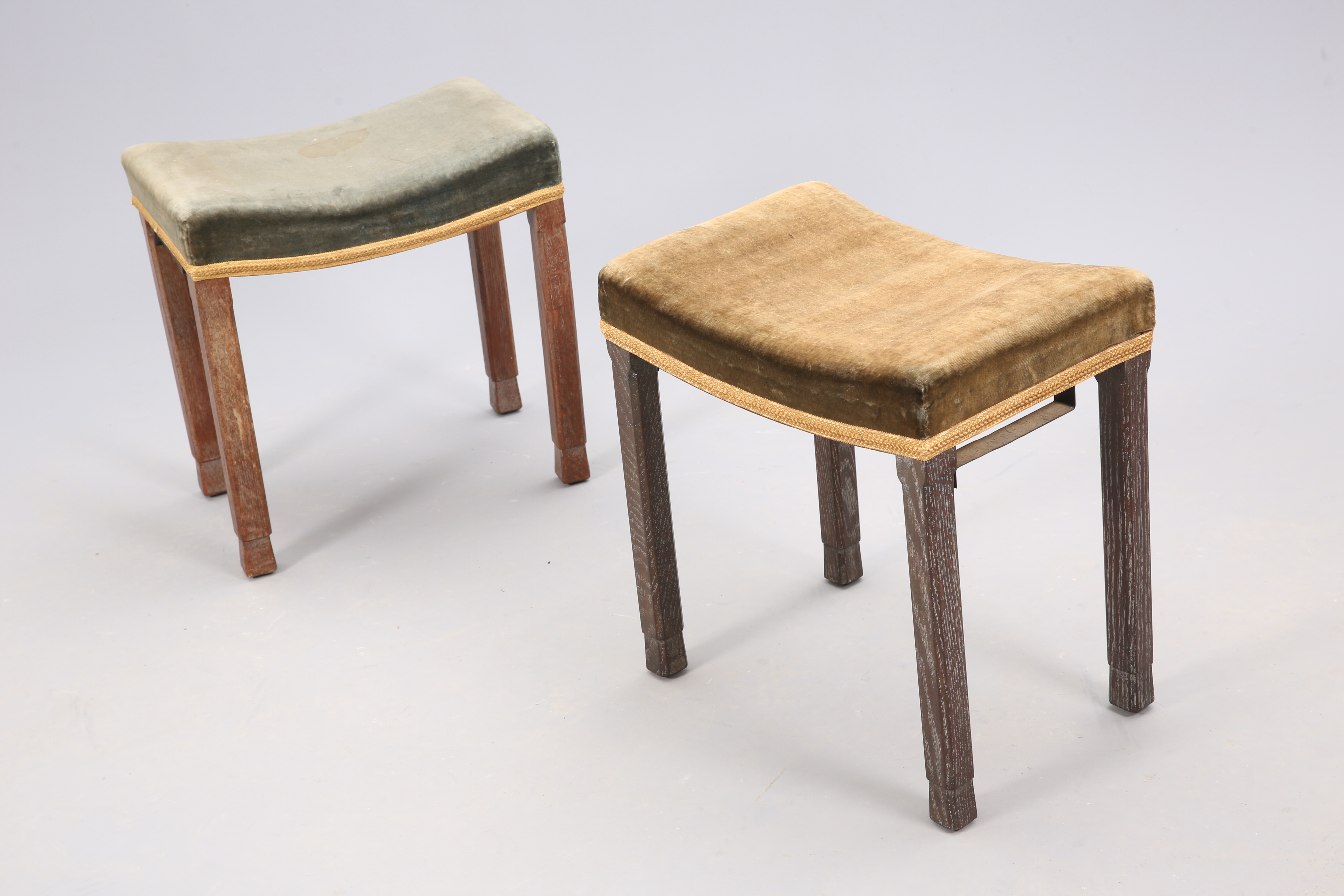 A NEAR PAIR OF GEORGE VI CORONATION STOOLS BY MAPLE & CO