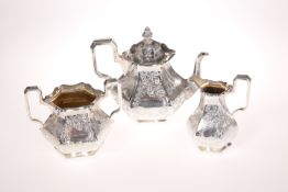 A THREE-PIECE VICTORIAN SILVER TEA-SERVICE, BY CHARLES REILY AND GEORGE STORER, LONDON, 1842