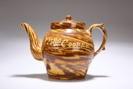 AN ENGLISH SLIPWARE COMMEMORATIVE DOUBLE-SPOUT TEAPOT