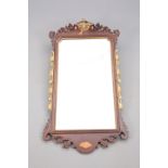 A LARGE GEORGE III STYLE MAHOGANY AND PARCEL-GILT FRETWORK MIRROR