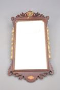 A LARGE GEORGE III STYLE MAHOGANY AND PARCEL-GILT FRETWORK MIRROR