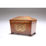 A REGENCY BRASS INLAID ROSEWOOD TEA CADDY