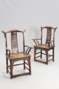 A PAIR OF CHINESE 19TH CENTURY ELBOW CHAIRS