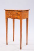 AN EDWARDIAN SATINWOOD AND EBONY STRUNG SIDE TABLE