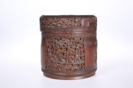 A CHINESE BAMBOO JAR AND COVER, 19TH CENTURY