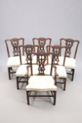 A SET OF SIX VICTORIAN CHIPPENDALE STYLE MAHOGANY DINING CHAIRS