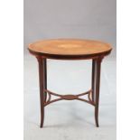 AN EDWARDIAN SATINWOOD AND INLAID MAHOGANY OCCASIONAL TABLE