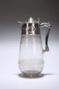 A VICTORIAN SILVER-MOUNTED ENGRAVED GLASS CLARET-JUG