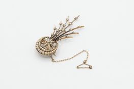 A MID VICTORIAN SEED PEARL AND DIAMOND SPRAY BROOCH