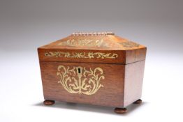 A REGENCY BRASS INLAID ROSEWOOD TEA CADDY