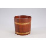 A BRASS-BOUND COOPERED TEAK BARREL-FORM BUCKET