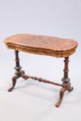 A VICTORIAN BURR WALNUT FOLDOVER CARD TABLE