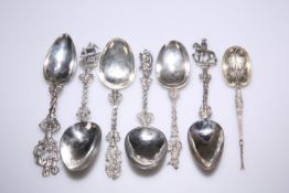 SIX DUTCH SILVER SPOONS AND A VICTORIAN SILVER-GILT COPY OF THE ANNOINTING SPOON