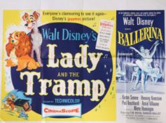A SINGLE-SIDED WALT DISNEY DOUBLE FEATURE FILM POSTER, LADY AND THE TRAMP AND BALLERINA ,