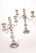 A PAIR OF PLATED THREE-LIGHT CANDELABRA, SECOND HALF 19TH CENTURY