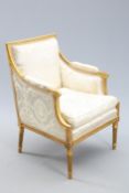 A LOUIS XVI STYLE GILTWOOD BERGERE, LATE 19TH CENTURY