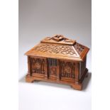 A GOTHIC REVIVAL OAK CASKET, 19TH CENTURY