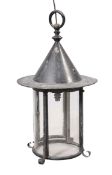 A LARGE ARTS AND CRAFTS "WITCHES HAT" IRON LANTERN, c.1900