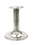 A LIBERTY & CO TUDRIC PEWTER CANDLESTICK, DESIGNED BY ARCHIBALD KNOX