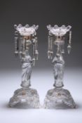 A PAIR OF PARCEL-GILT MOULDED GLASS TABLE LUSTRES