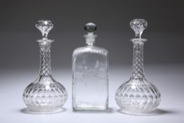 A CONTINENTAL ETCHED GLASS DECANTER