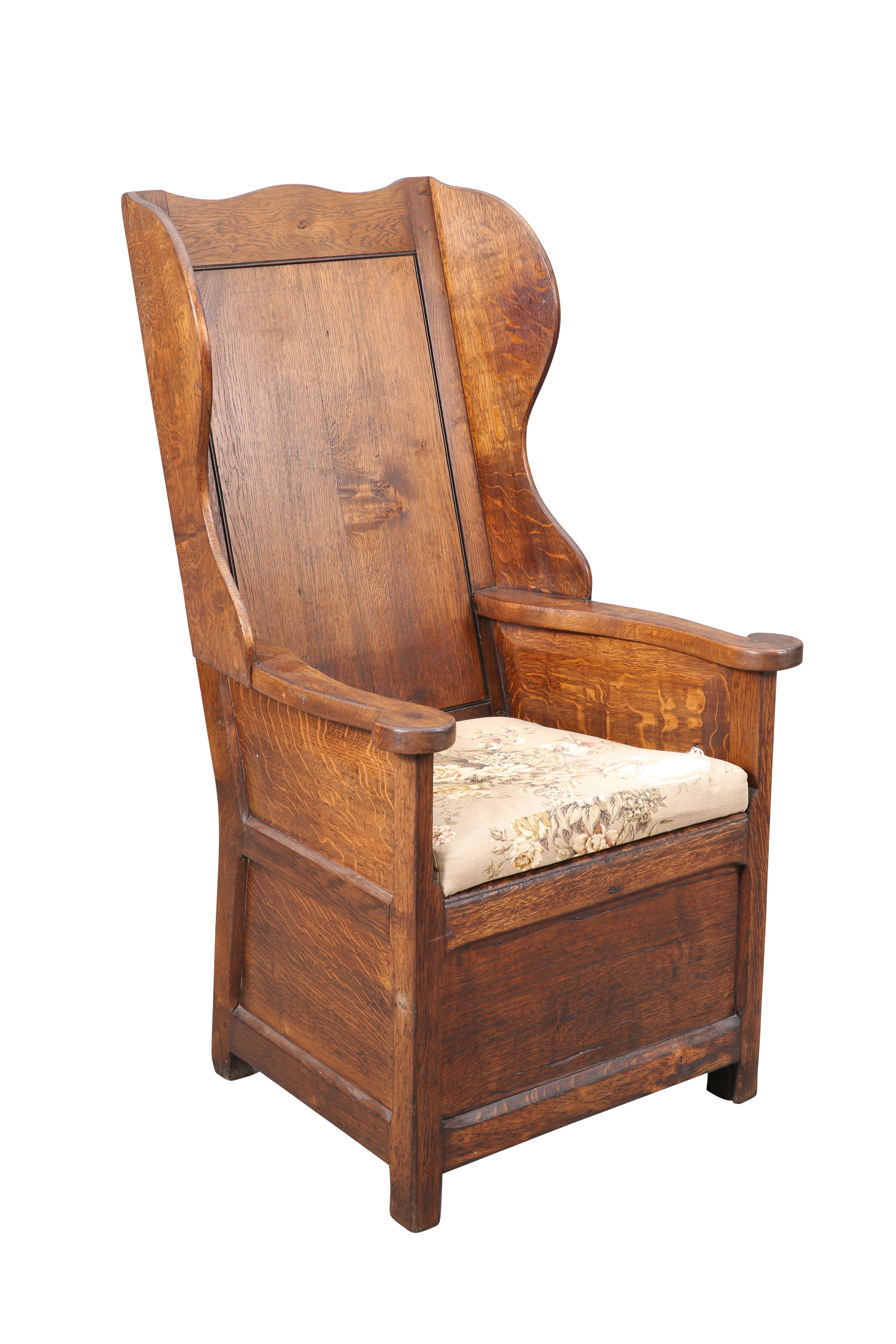 A GEORGE III OAK LAMBING CHAIR