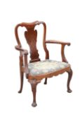 A GEORGE I STYLE MAHOGANY CARVER CHAIR BY MAURICE ADAMS