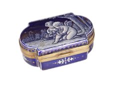 A CONTINENTAL BLUE AND WHITE ENAMEL TRINKET BOX